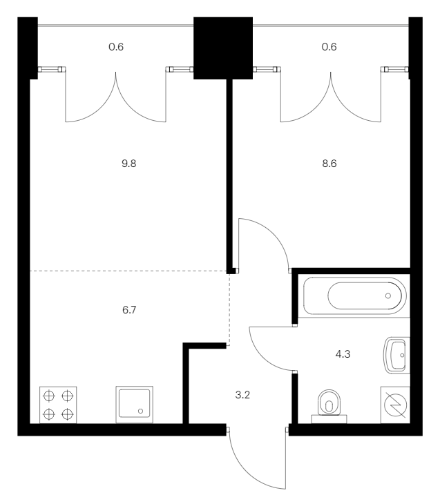 1-комнатная квартира 33.8 м², 8/9 эт., ЖК «Лермонтовский 54»